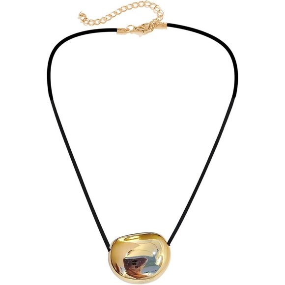 Women Gold-horizontal 1 Stylish Metal Oval Shaped Neck Chain Geometric Necklace